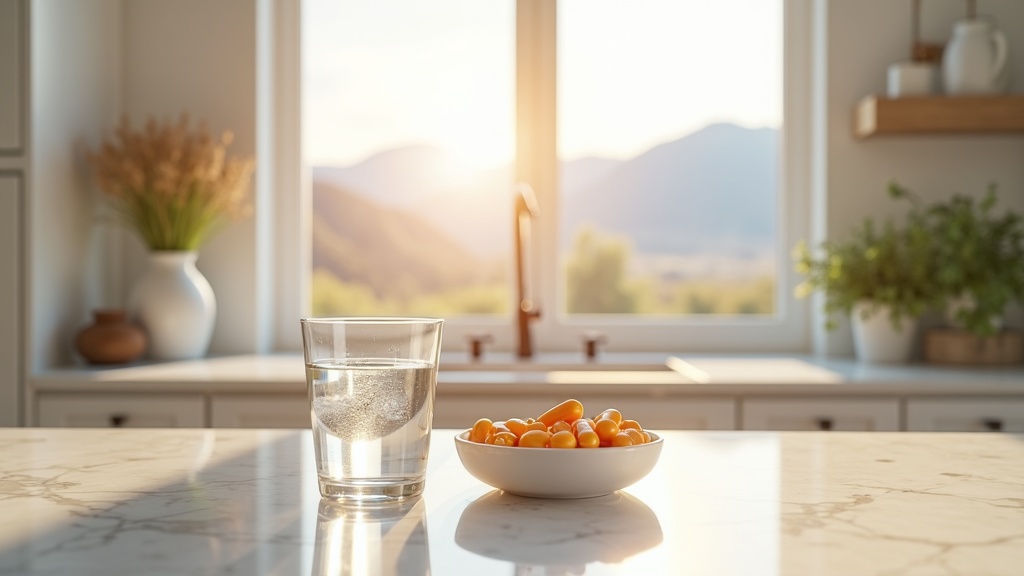 Person reviewing biohacking supplements and a glass of clean water in a Boise Idaho kitchen