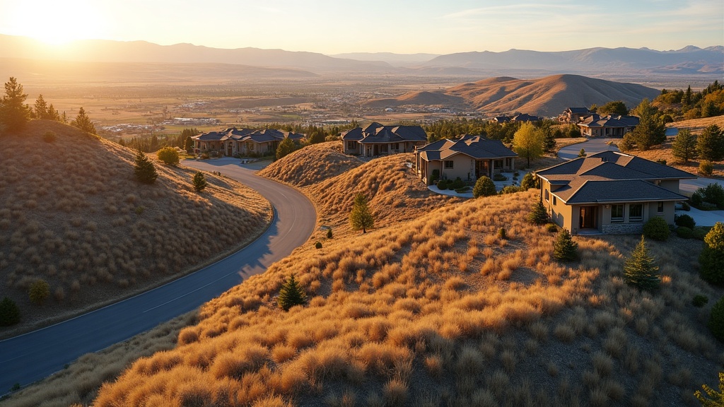 Luxury craftsman homes in Avimor Eagle Idaho foothills at golden hour