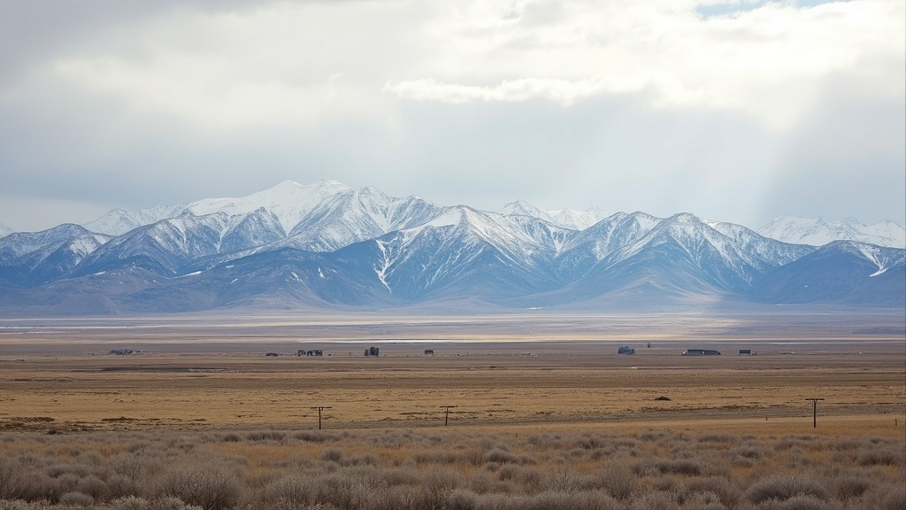 Idaho Snake River Plain in late winter with snow-capped Owyhee Mountains and Treasure Valley farmland