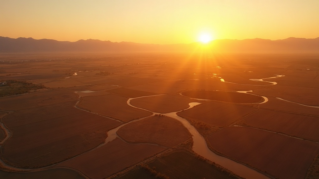 Aerial view of the Snake River Plain aquifer region in Canyon County Idaho, showing dry agricultural land and low water levels