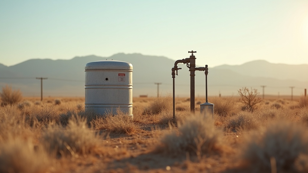 Residential water well equipment in a Canyon County Idaho property with Owyhee Mountain backdrop