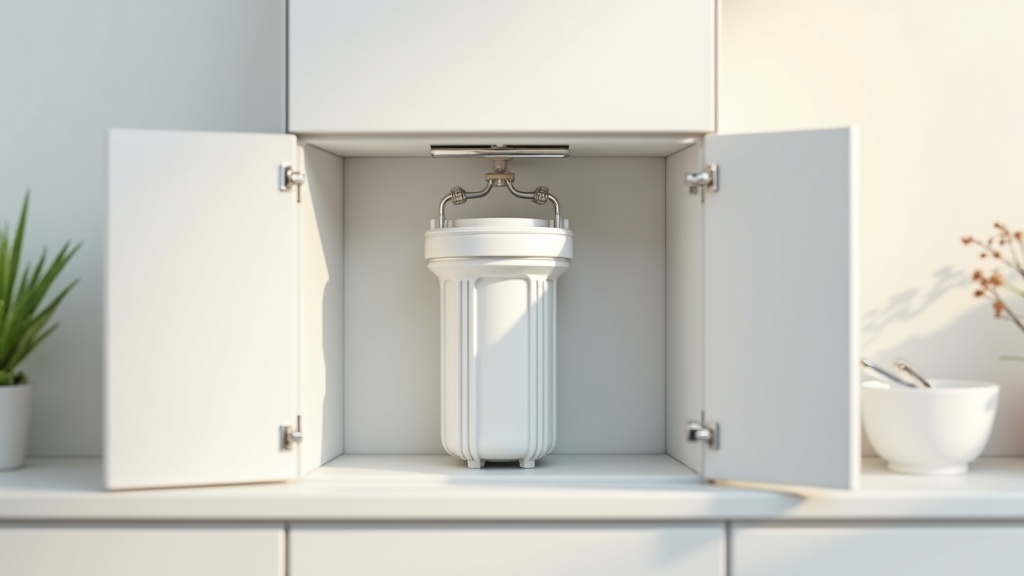 Reverse osmosis water filter under a modern kitchen sink in a Meridian Idaho home, clean filtered water for gut health