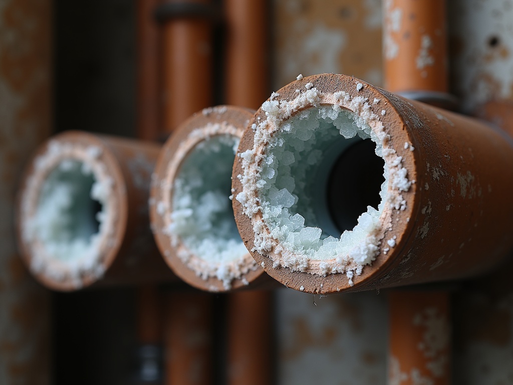 Hard water scale buildup inside a pipe in a Boise Idaho home