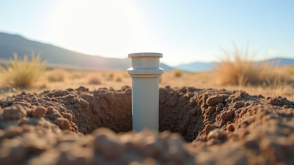 Idaho residential well head casing in rural Canyon County with Owyhee Mountains in background