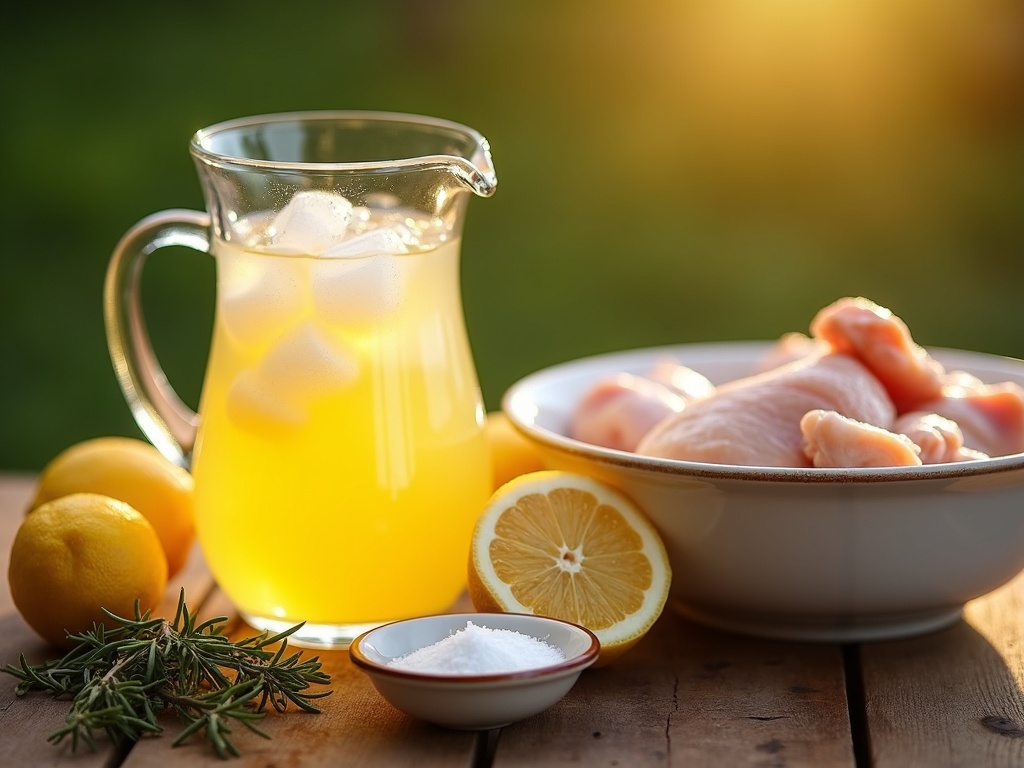 Grilled chicken, fresh lemonade pitcher with clear ice, and BBQ cookout setup in a Boise Idaho backyard