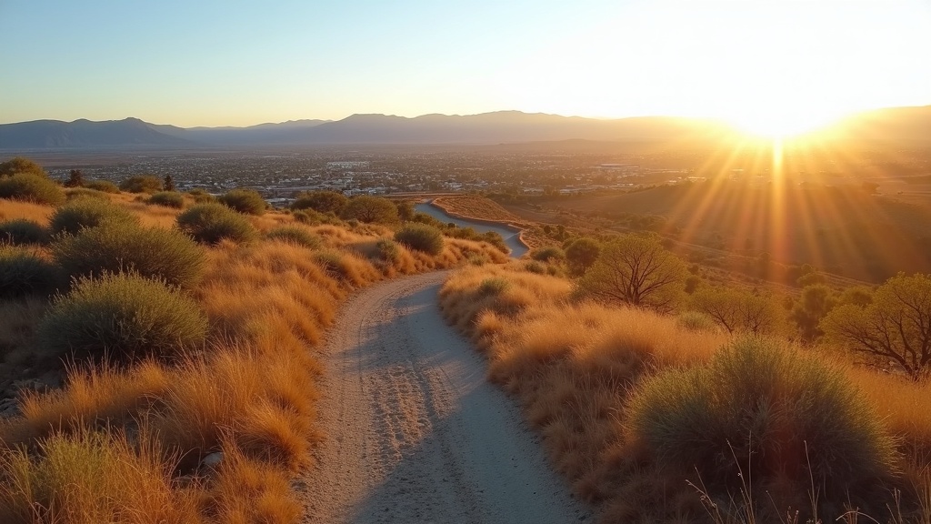 Rucking trail in Boise Idaho foothills at sunrise with clear morning sky