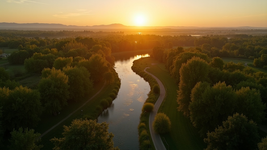 Runners on the Boise River Greenbelt trail at sunrise with clear water visible and the Boise Foothills in the background