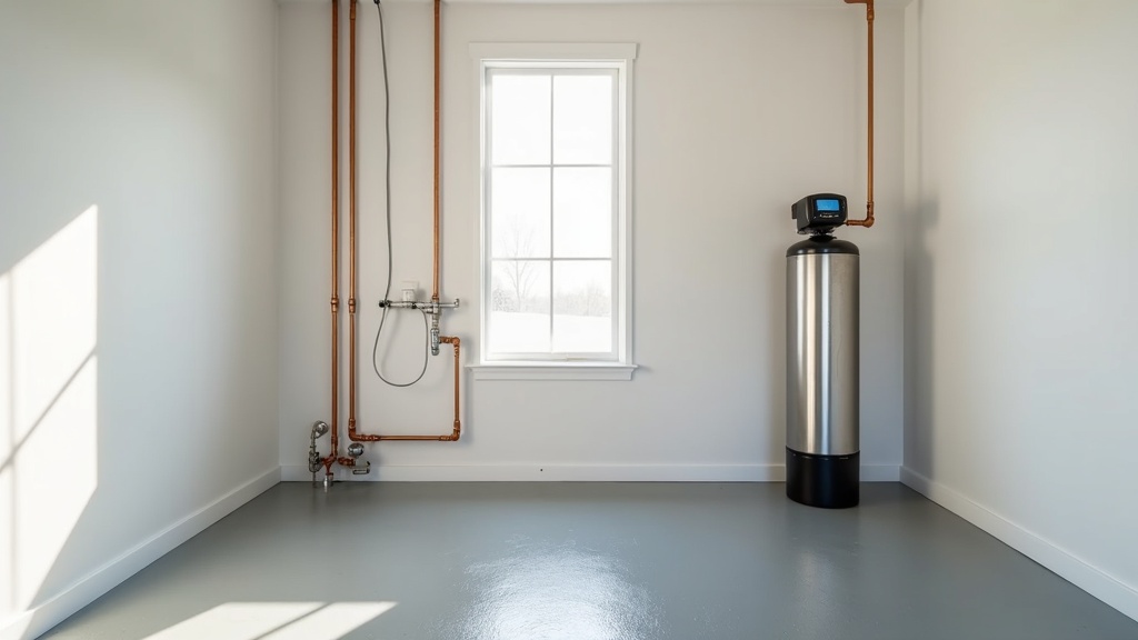 Stainless water softener tank installed in a bright utility room in a Meridian Idaho home