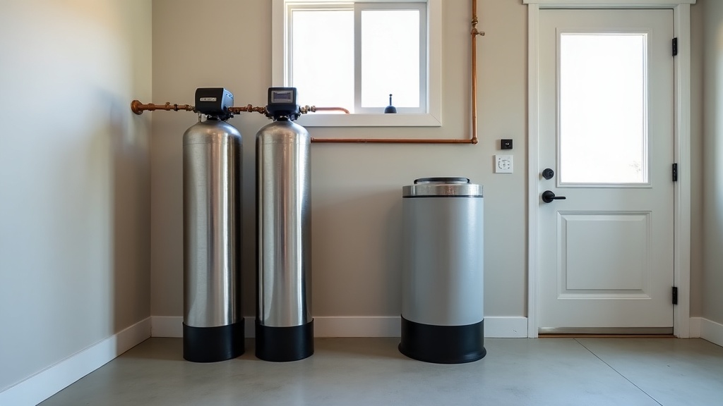 Two water softener systems side by side in a Meridian Idaho utility room